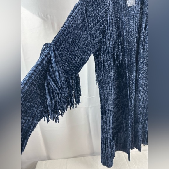 GILI Womens Open Duster Long  Cardigan Sweater Knit Fringe Soft Size L New - Picture 7 of 13